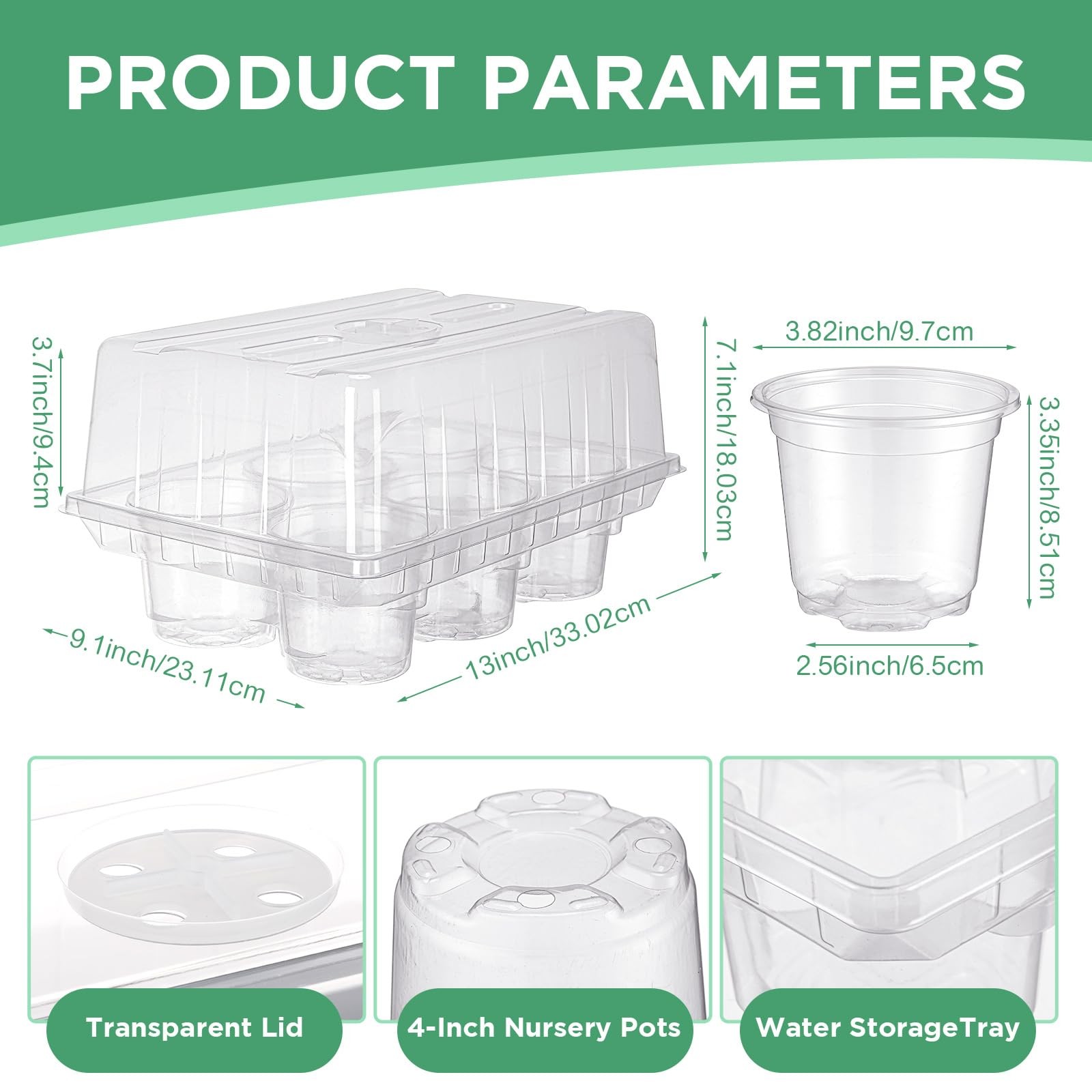 10 Pack Seed Starter Tray Kit Seedling Starter Trays with 60 Pcs 4 Inch Nurse...