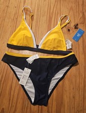 Cupshe Hidden Wonders Triangle Top w/ Hipster Women's Bikini Blue/Yellow Size M