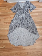 HEM & THREAD SZ L SHORT LONG RELAXED HIPPIE DRESS~FESTIVAL BLACK WHITE