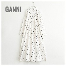New GANNI Dot Shirt Dress 34 A-Line Brown