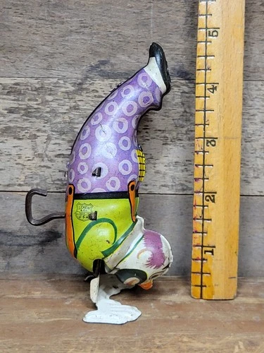 Vintage Circus Clown Walking Handstand J. Chein Tin Litho Wind Up Toy Works USA