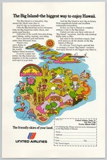 1975 United Airlines Vintage Print Ad Big Island Hawaii Retro 70s Wall Art