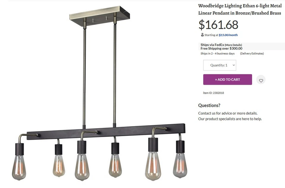 Iluminación Woodbridge Ethan 6 luces en latón cepillado/bronce - 16127BRB-G125 Foto 2 de 2