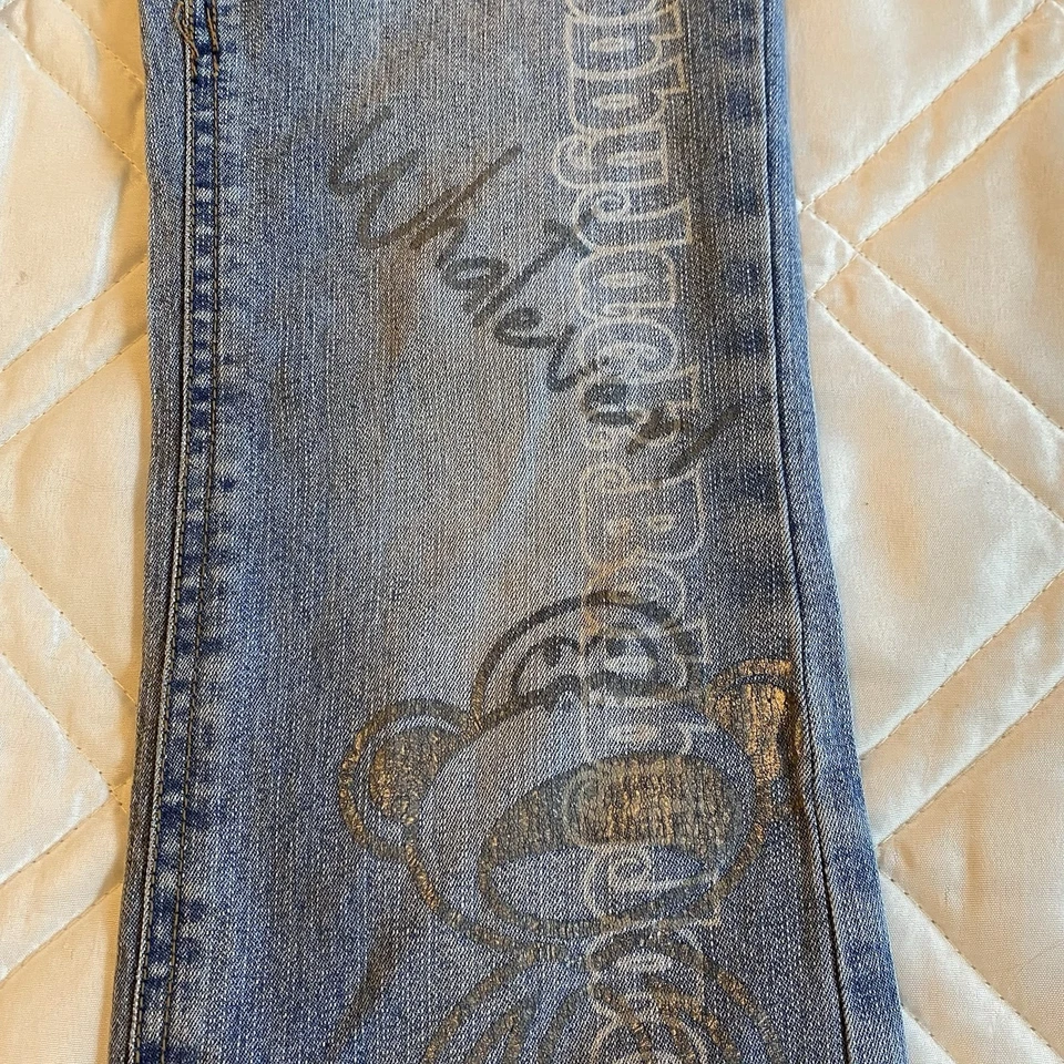 复古 Y2K 原装 Bobby Jack 女孩牛仔裤 8 码猴子标志喇叭腿 — 第 3/4 张图片