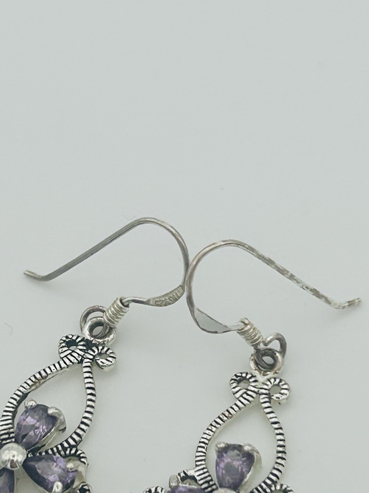 Solid 925 Sterling Silver Amethyst Flower Drop Ea… - image 4