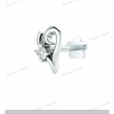 100% Natural Diamond Nose Lip Labret Piercing Screw Stud Pin Real 14k White Gold