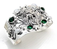 925 Sterling Silver Moonstone & Chrome Gemstone Jewelry Cuff Bangle S-ADJ"