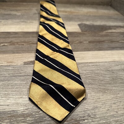 Vintage Lord Taylor Stripe Tie Silk Navy Blue Gold Men's