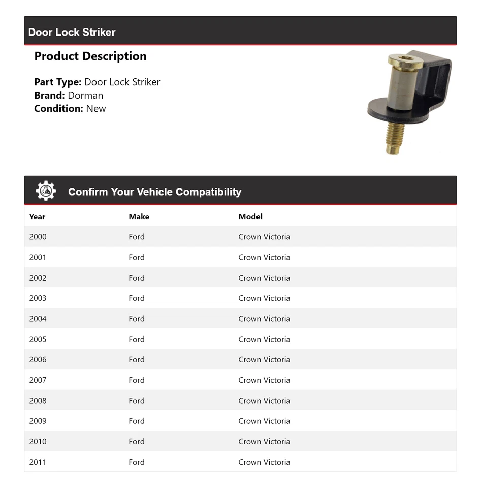 For 2000-2011 Ford Crown Victoria Dorman Door Lock Striker 2001 2002 2003 2004 - Image 2 of 4