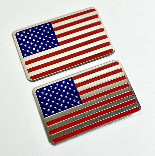2X United States America Flag Car Emblem Badge Decal Sticker 2"x 3" Aluminum USA