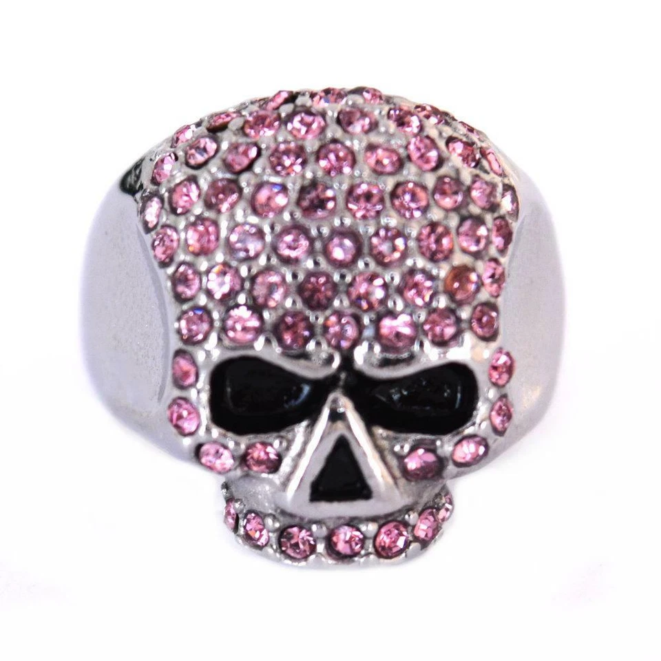 Ladies Pink Bling Skull Stainless Steel Ring 119 - Image 2 of 2