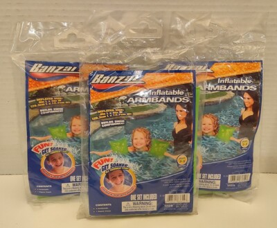 3 Arm Floaties Pool Floats Banzai Kids Green Inflatable Swimming w/Repair Patch