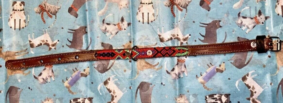 Dog Collar Genuine Leather 12.5" Length Small Breed 100% Colorful Silk Thread - Image 2 of 4