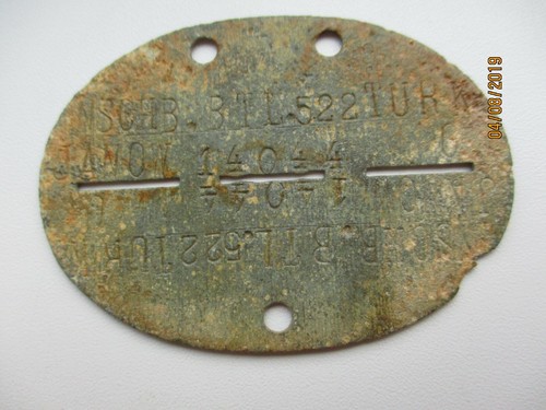 WW II TEDESCO Battaglione di rifornimento 522 TURKMENIAN JANOW ID DOGTAG JETTON ORIGINALE - Foto 1 di 3