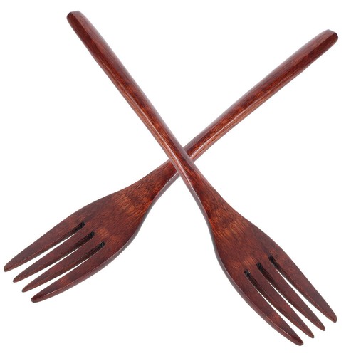 2Pcs Wooden Forks for Cooking Salad Mixing Eco-Friendly Natural Wood Design - Picture 7 of 12