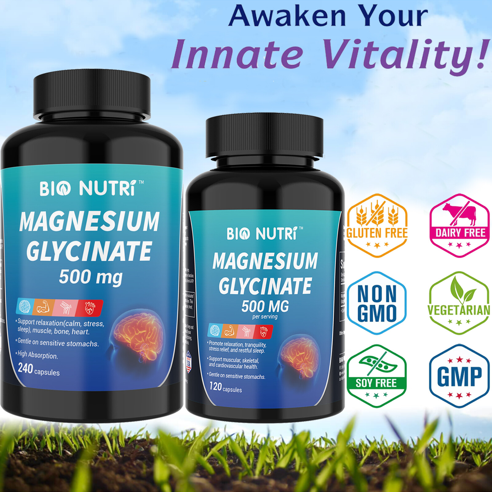 500MG Magnesium Glycinate 120/240Capsules  Improved Sleep Stress  Anxiety Relief