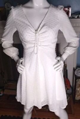 Lulus Wine and Dine White Swiss Dot Long Sleeve Skater Dress Size Small |  eBay