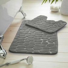 Image of Bath Mat Pedestal Memory Foam Set Non Slip Bathroom Mats Ultra Soft Toilet Rugs