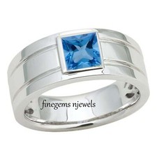 Natural Blue topaz Gemstone with 925 Sterling Silver Band Men's Ring 67