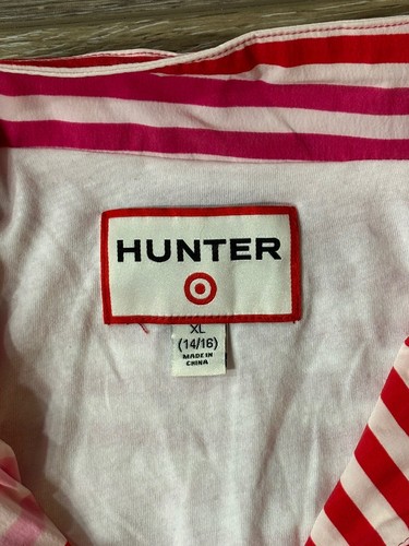 Hunter x Target Jacket Kids Sz XL Bubble Cropped Red Striped Zip Spring Raincoat - Picture 2 of 8