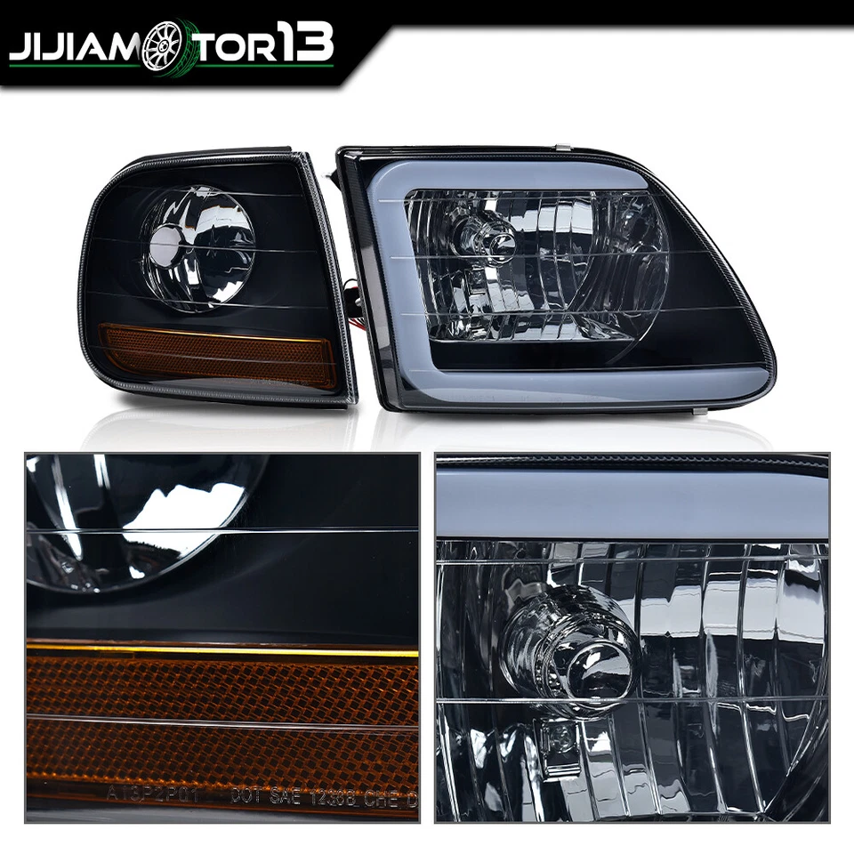 Fit For 97-04 F150 Expedition Smoke LED Tube Headlights & Corner Parking Lights - Image 4 of 4