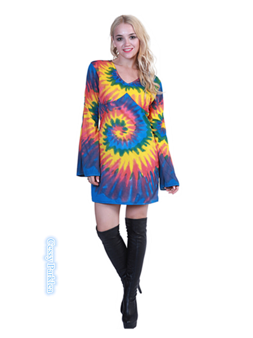 SND94 Ladies Tie Dye HIPPIE 1960S 1970S Retro Girl Groovy Go Go