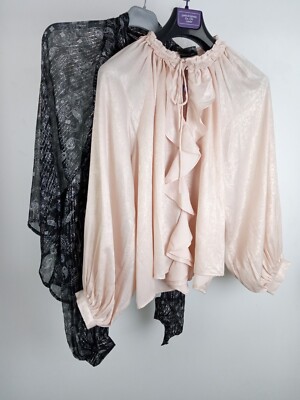 Paramount Sample Women's Chiffon Blouse 2x Bundle Black/Cream UK 10 NEW F2