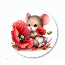 Adorable Mouse in Red Poppies Stickers Envelope Seals Mouse Party Favors