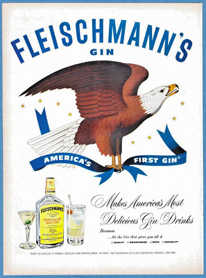 1951 FLEISCHMANN'S GIN AD ~ AMERICA'S FIRST GIN ~ 10x14