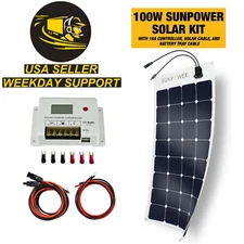 SunPower 100W 12V Monocrystalline Solar Panel Kit with 10A PWM Controller