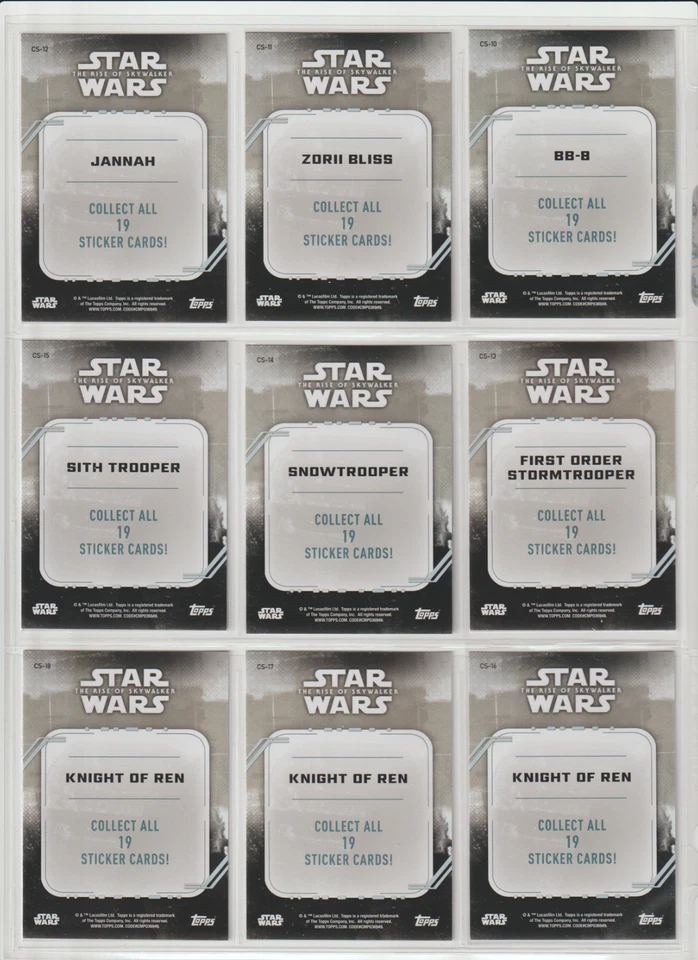 2019 Topps Star Wars Rise of the Skywalker Character Stickers (CS-1 - CS-19) - Image 4 of 4