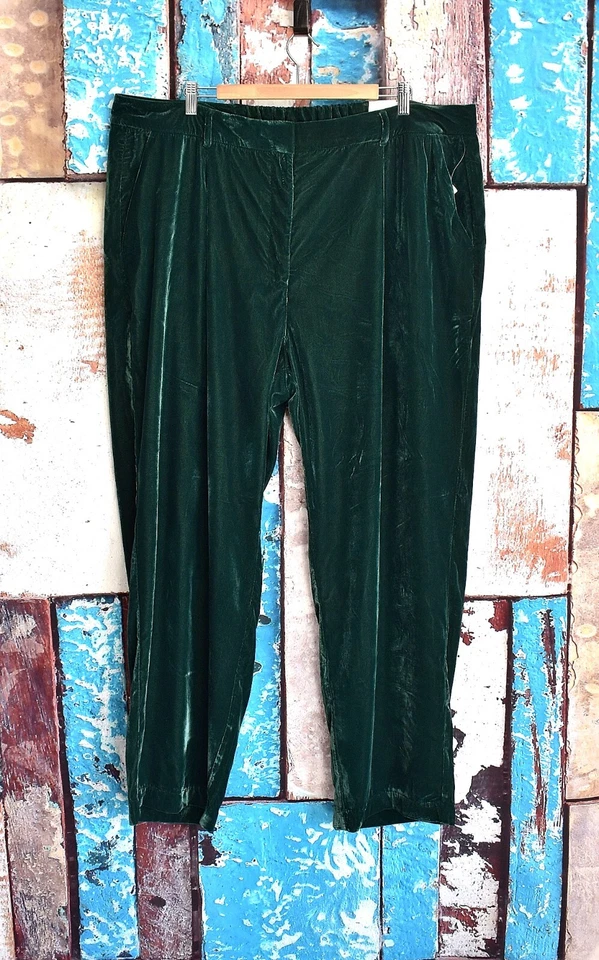 Pantalones Taylor de terciopelo de cintura extra alta azul marino antiguo para mujer EXLARGE botella oscura NUEVO