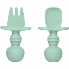 Baby Silicone Spoon and Fork Set Green