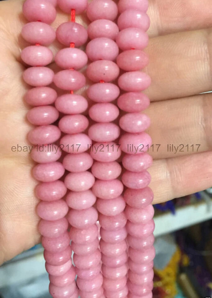 Cuentas sueltas rondelle de ábaco de jade piedra preciosa de rodocrosita rosa natural de 5x8 mm 15"" Foto 2 de 4