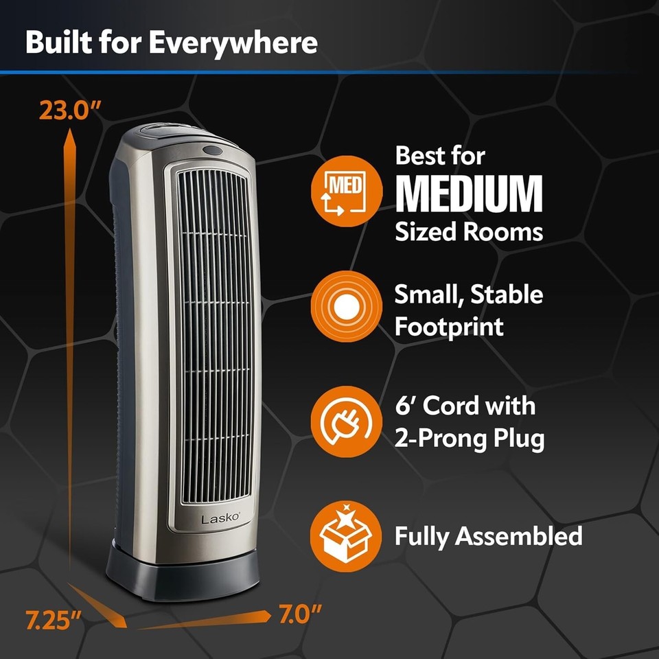 Lasko (755320) Oscillating Digital Ceramic Tower Heater for Home