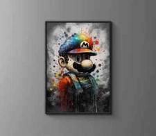 Super Mario Printable Poster: Splatter Art Style - Iconic Gaming Wall Art
