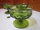 Set 3 Vintage 1970's Indiana Green Glass Sundae Sherbet Footed 4" Ice Cream Dish