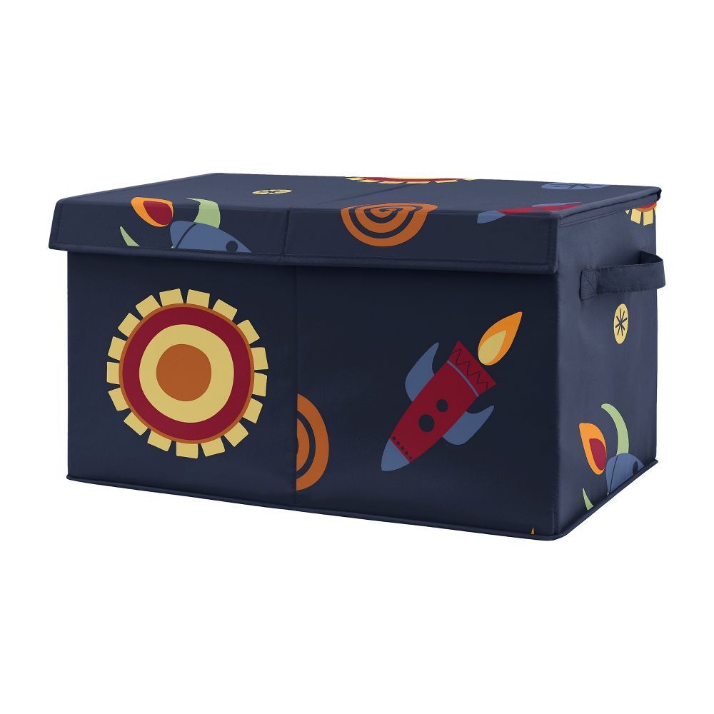 Sweet Jojo Designs Boy Fabric Storage Toy Bin Space Galaxy Blue Red and Yellow