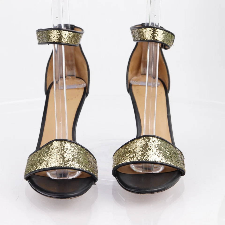 Sandalia para mujer Marc Jacobs talla 37 7 dorado brillo tiras tacón al tobillo zapato de vestir Foto 3 de 4