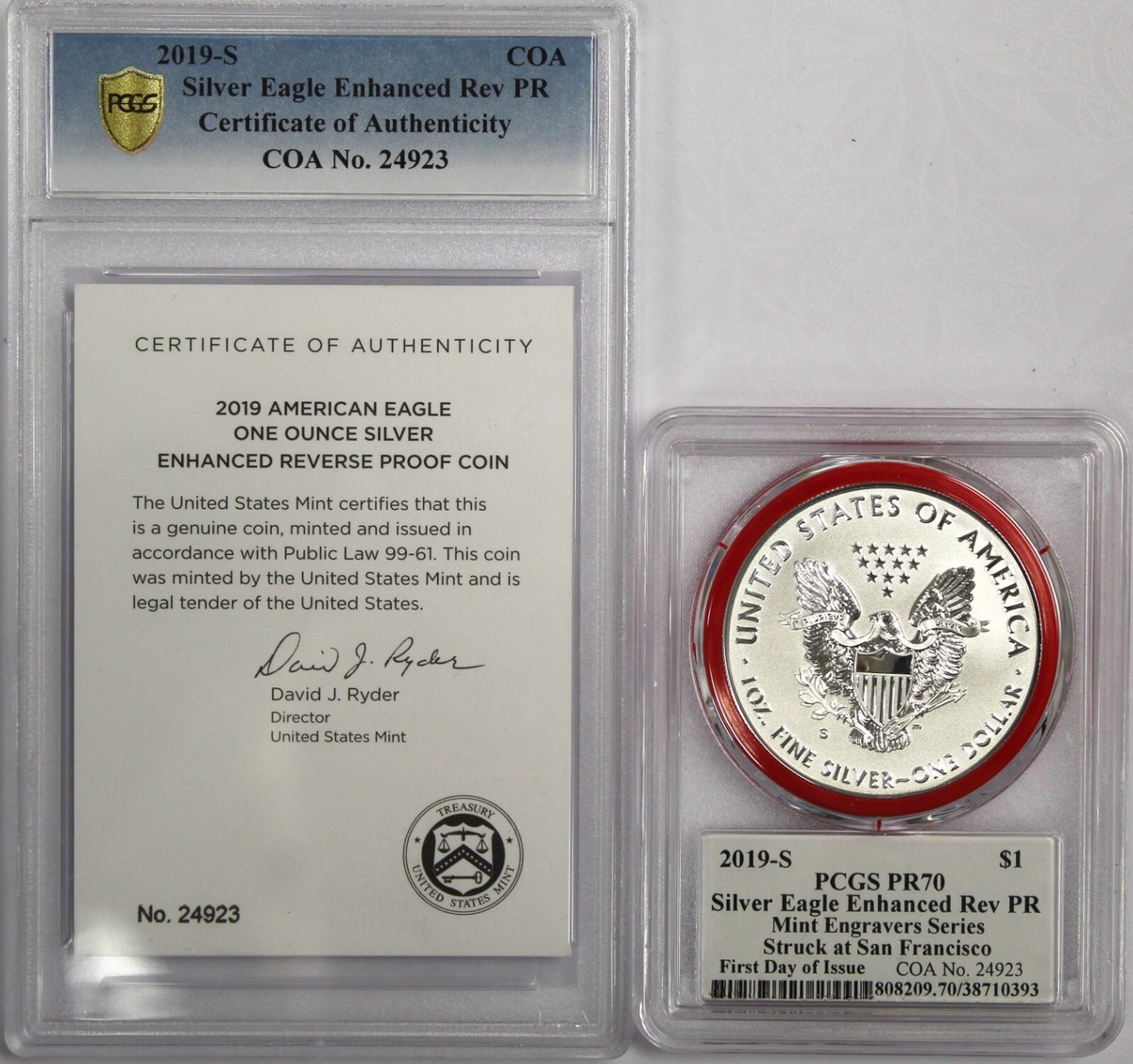 【新品】イーグル銀貨 Eagle 2019-W PCGS PR70 FDOI 2019 S $1 Enhanced Reverse Proof Silver Eagle PCGS PR70 FDOI