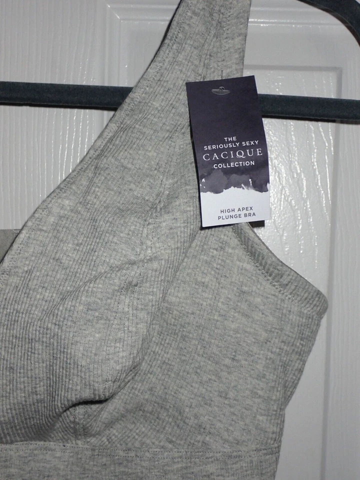 NUEVO Sujetador Lane Bryant Cacique 42DD Alto Ápice Gris Acanalado Algodón Sin Forro Foto 3 de 4