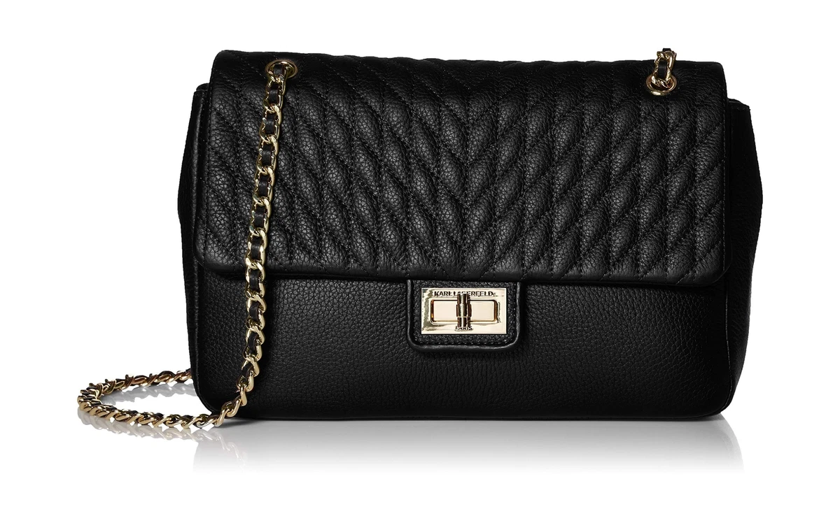 Karl Lagerfeld Paris Agyness Leather Shoulder Bag - Black/Gold