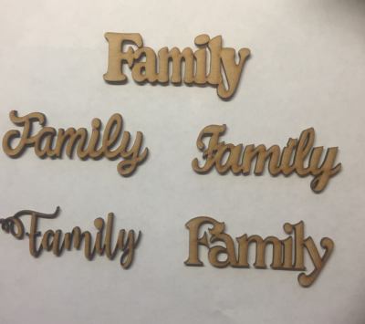 Laserkris 5 x Holz Familie Lasercut 3mm MDF Wortform Plakette Basteln Balnk