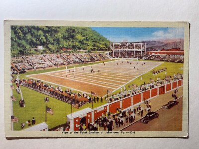 Vintage Linen Postcard View of the Point Stadium at Johnstown PA Posted 1947