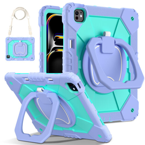 For iPad Pro 13/11/Air 13/11 2024 Shockproof Silicone+PC Handle Stand Strap Case - Picture 83 of 106
