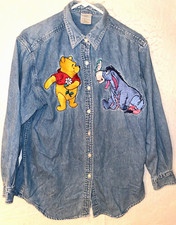 Vintage 90s Winnie The Pooh Disney Jean Shirt Sz M Button Up Embroidered Eeyore