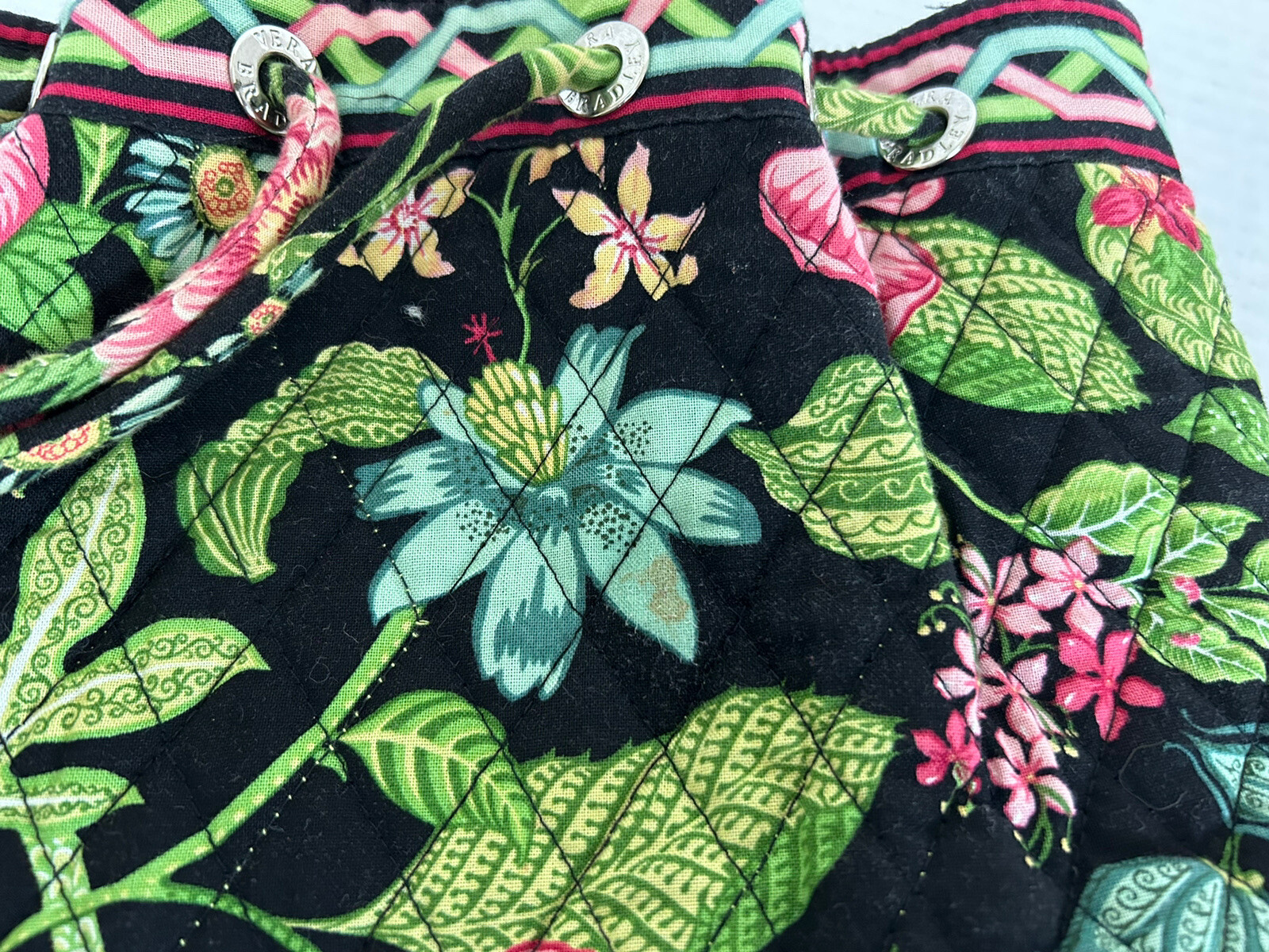 Vera Bradley Nap Sack Drawstring Backpack Botanical Black Floral