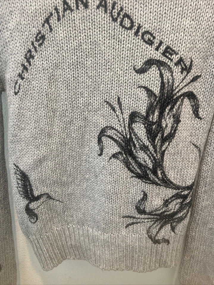 Christian Audigier Gris Lana Suéter Cremallera Chaqueta Mujer’s Cuello Tortuga M Foto 3 de 4