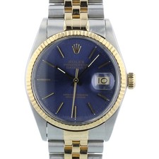 Rolex Datejust 16013 36mm Blue Dial Yellow Gold and Steel Jubilee Fluted 1984