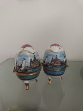 Savior on the Spilled Blood Sain Petersburg Russian Ceramic/ Metal Egg Set Of 2